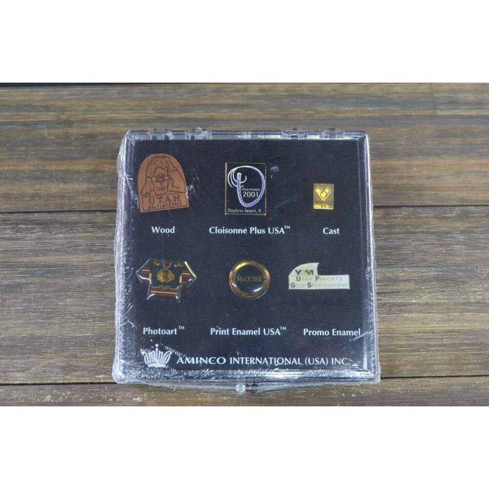 Aminco Sales Rep Sample Pin Lot Wood Cast Enamel Cloisonné